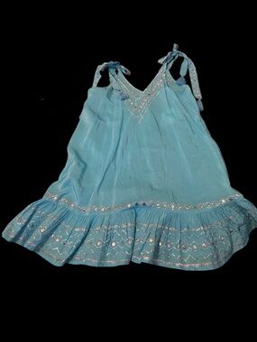 Pranella Turquoise Embellished Boho Mini Dress Large NWT